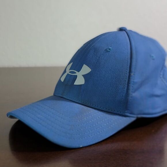 Under Armour Heat Gear Fitted Hat Cap Blue Gray Size Medium Large Elastic - Picture 6 of 11